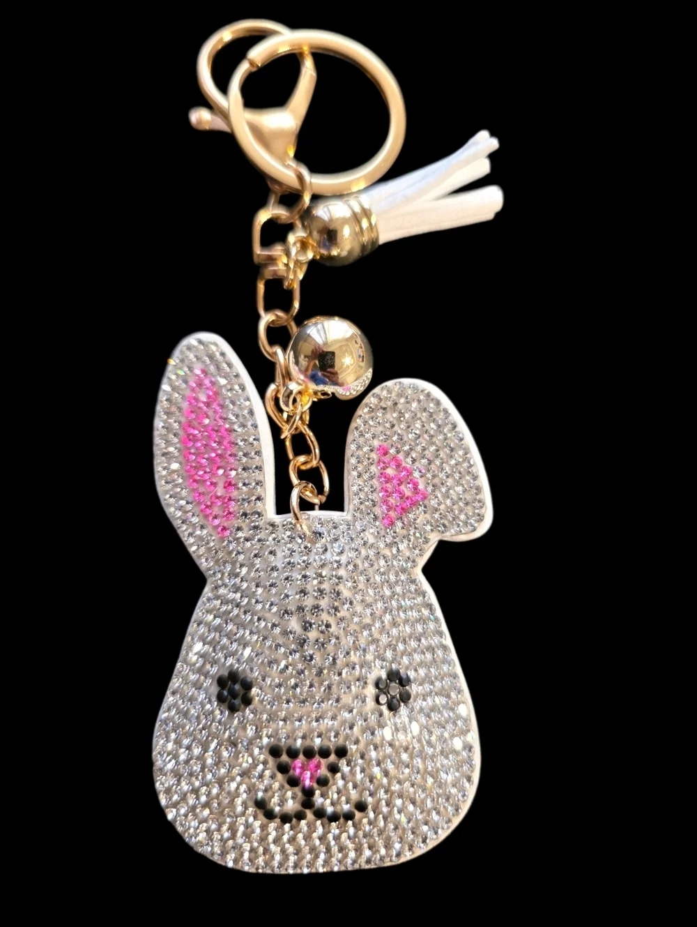 Rhinestone Bunny Bag Charm Keychain with Pink Accents